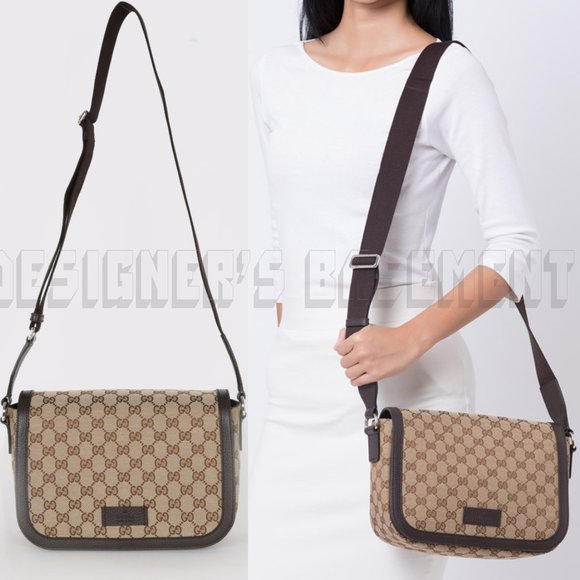 GUCCI brown Original GG Canvas & Leather crossbody flap Shoulder Messenger Bag - Picture 10 of 11